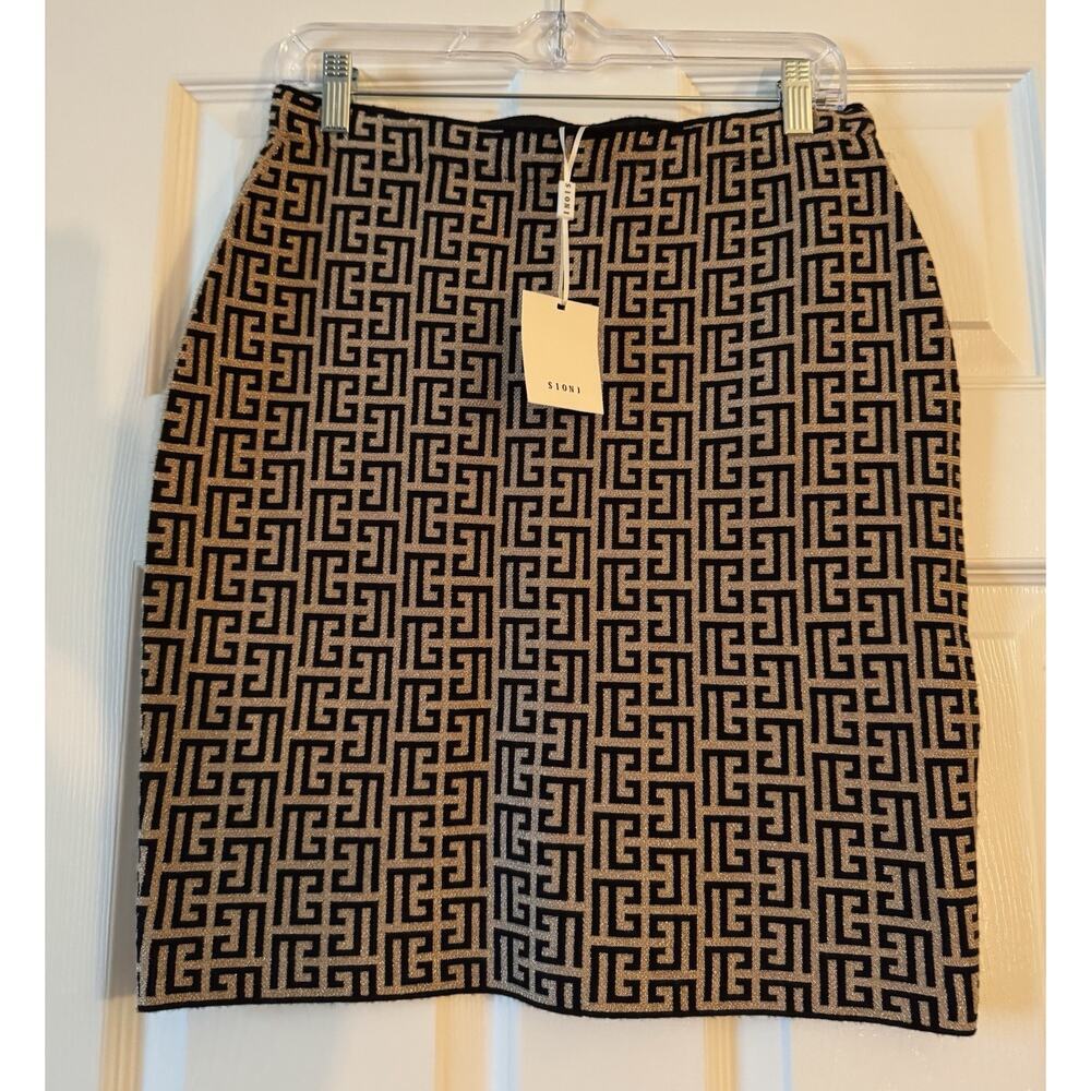 Sioni Black and Tan Geometric Mini Skirt -Fendi Vibes/perfect for the Holidays